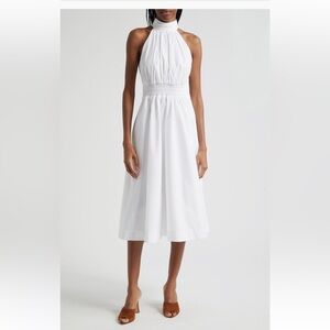 Veronica Beard Kinny Smocked Cotton Blend Midi Dress white size 12 NWT